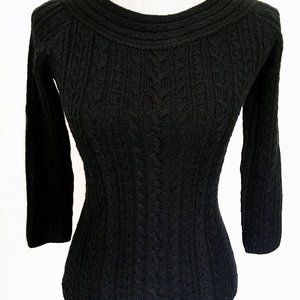 Ellen Tracy NWT Cable Knit Pullover Black Wool Designer Sweater Petite SM